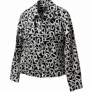 Jones New York Navy and White Patterned Large Stretch Jacket